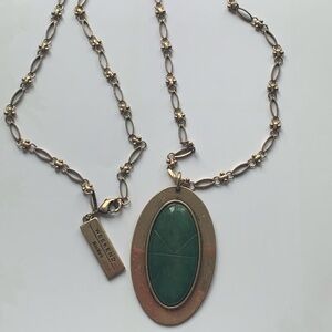 Max Mara, rare brass necklace with stunning green pendant